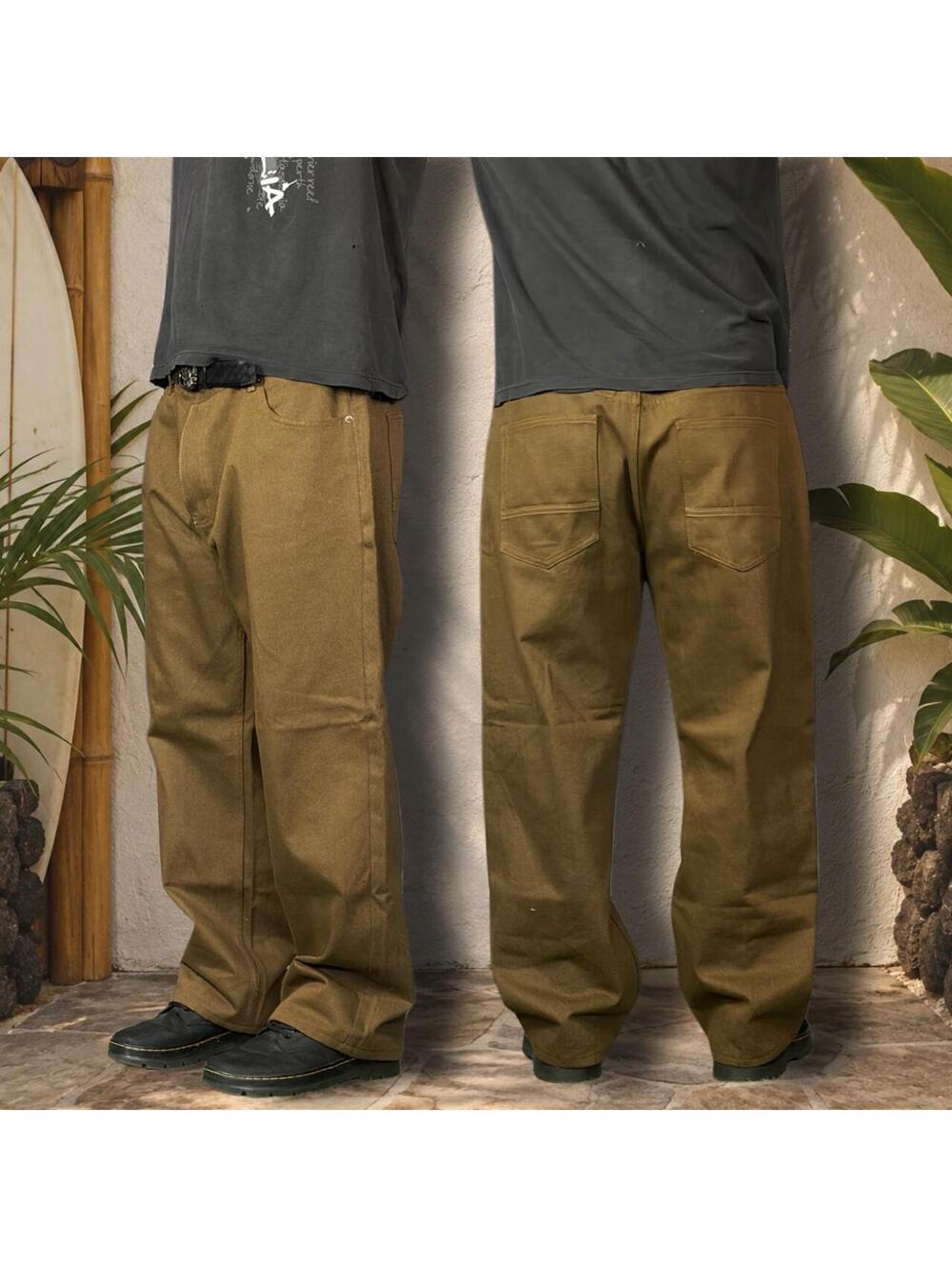 Rebel Minds Men's Baggy Jeans Wide Leg Pants Skater Y2K Hip Hop Brown 40x32